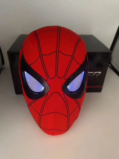 Spider man electric mask with LEDs, eye opening and close features.
