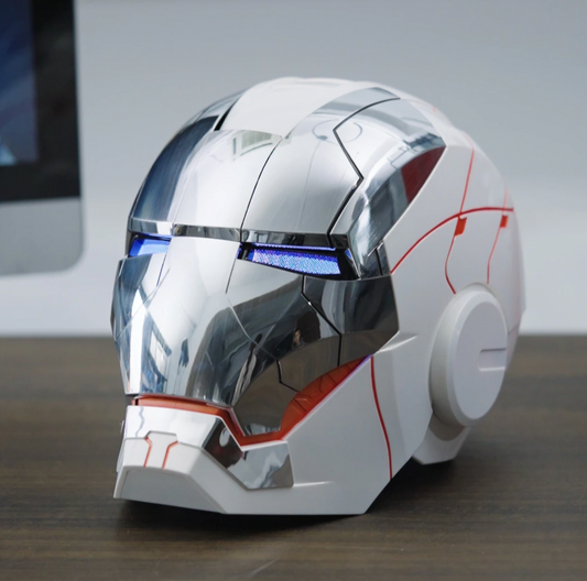 Iron man electric helmet, Iron man mk5 white edition with voice activation and opening features. fully automated iron man electric helmet 